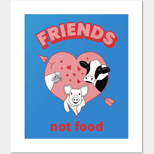 Friends not food quote with cute chicken, pig, and cow cartoons Posters and Art